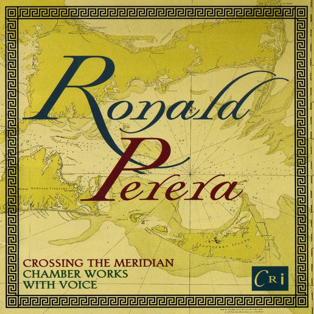 A yellow CD cover with the words Ronald Perera and Crossing the Meridian